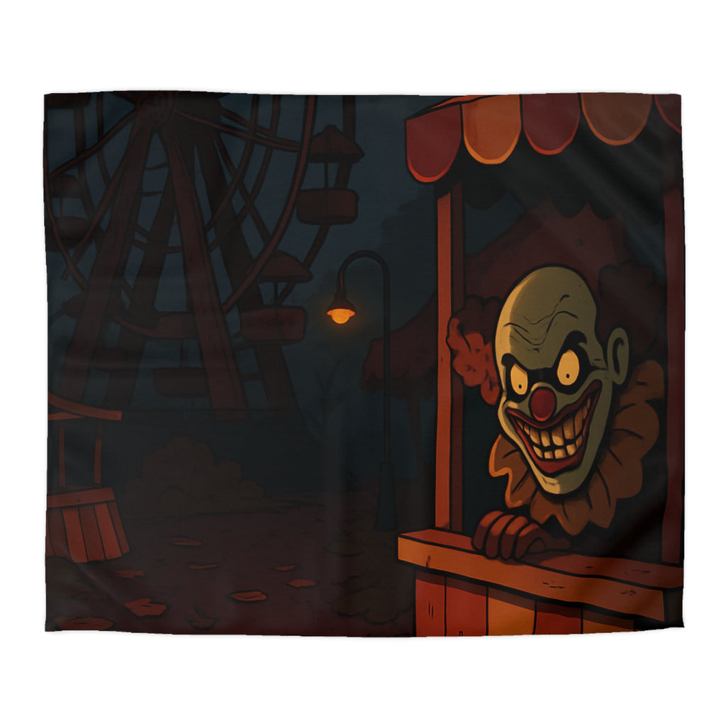 Housse de couette terrifiante avec clown sinistre et grande roue inquiétante la nuit