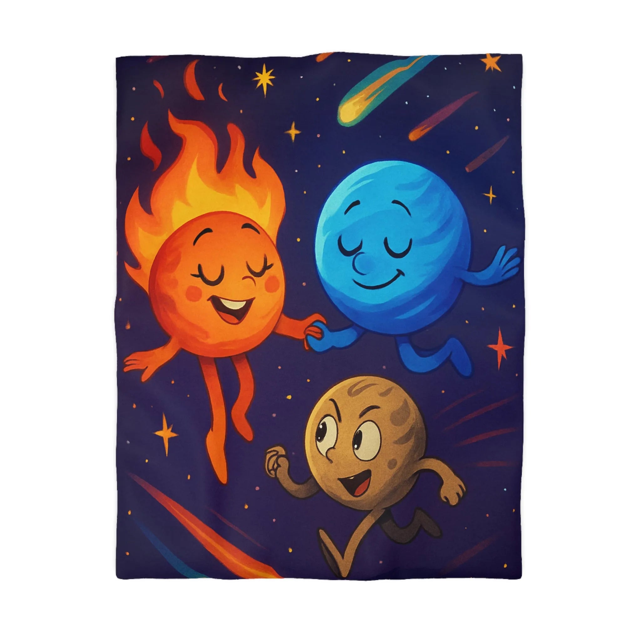 Housse de couette colorée avec illustrations planétaires amusantes et étoiles filantes vibrantes