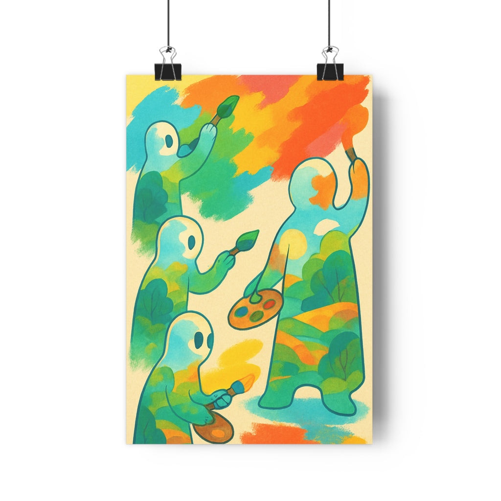Poster décoratif cartoon bleu orange vert fantastique joyeux salon chambre art contemporain ludique qualité