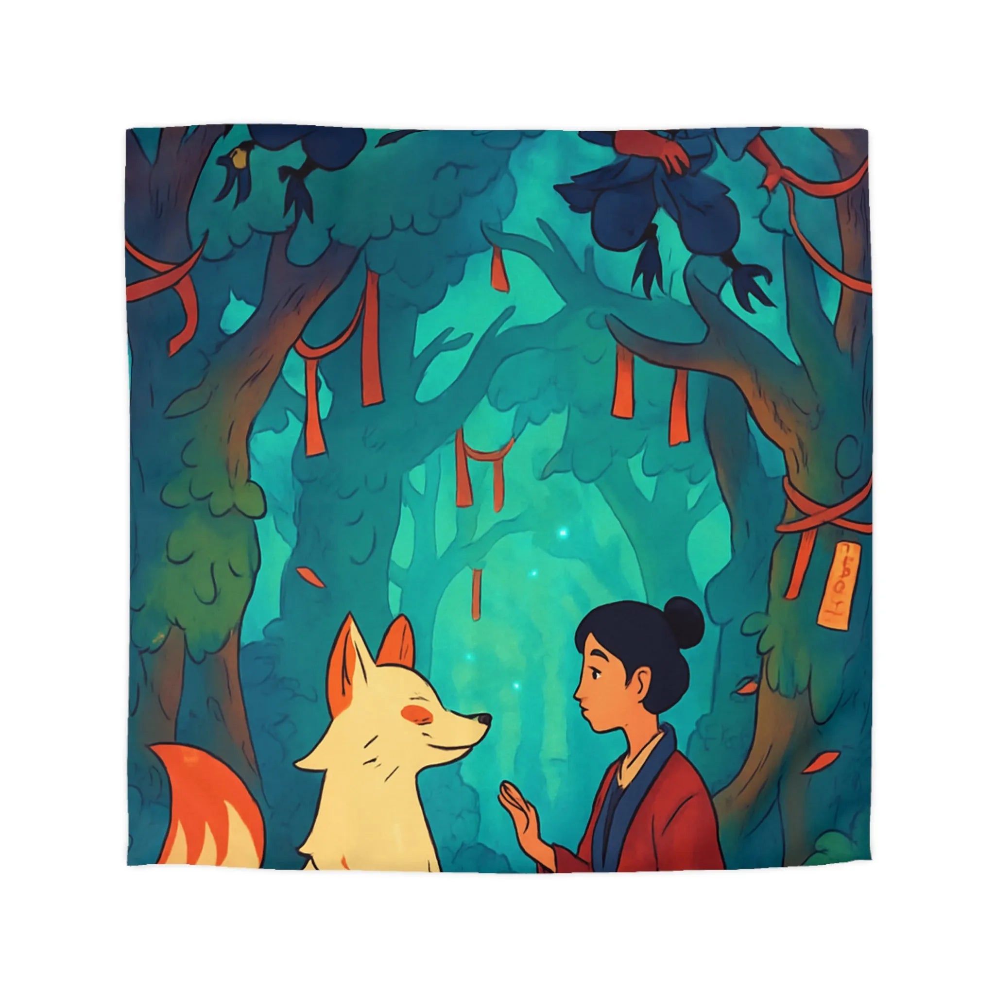 Housse de couette forêt magique avec renard et oiseaux pour chambre paisible
