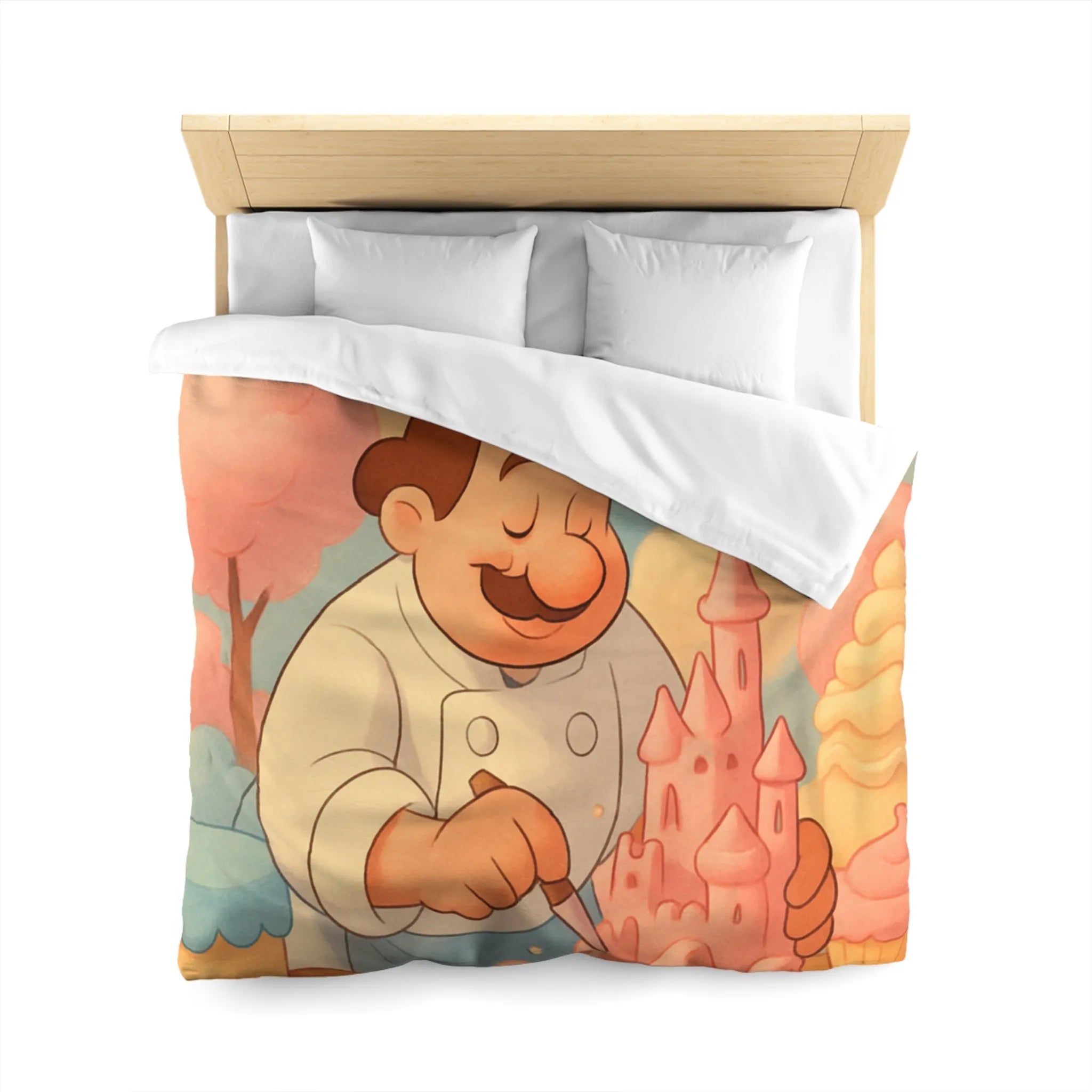 Housse de couette avec pâtissier créatif et château en crème pâtissière colorée