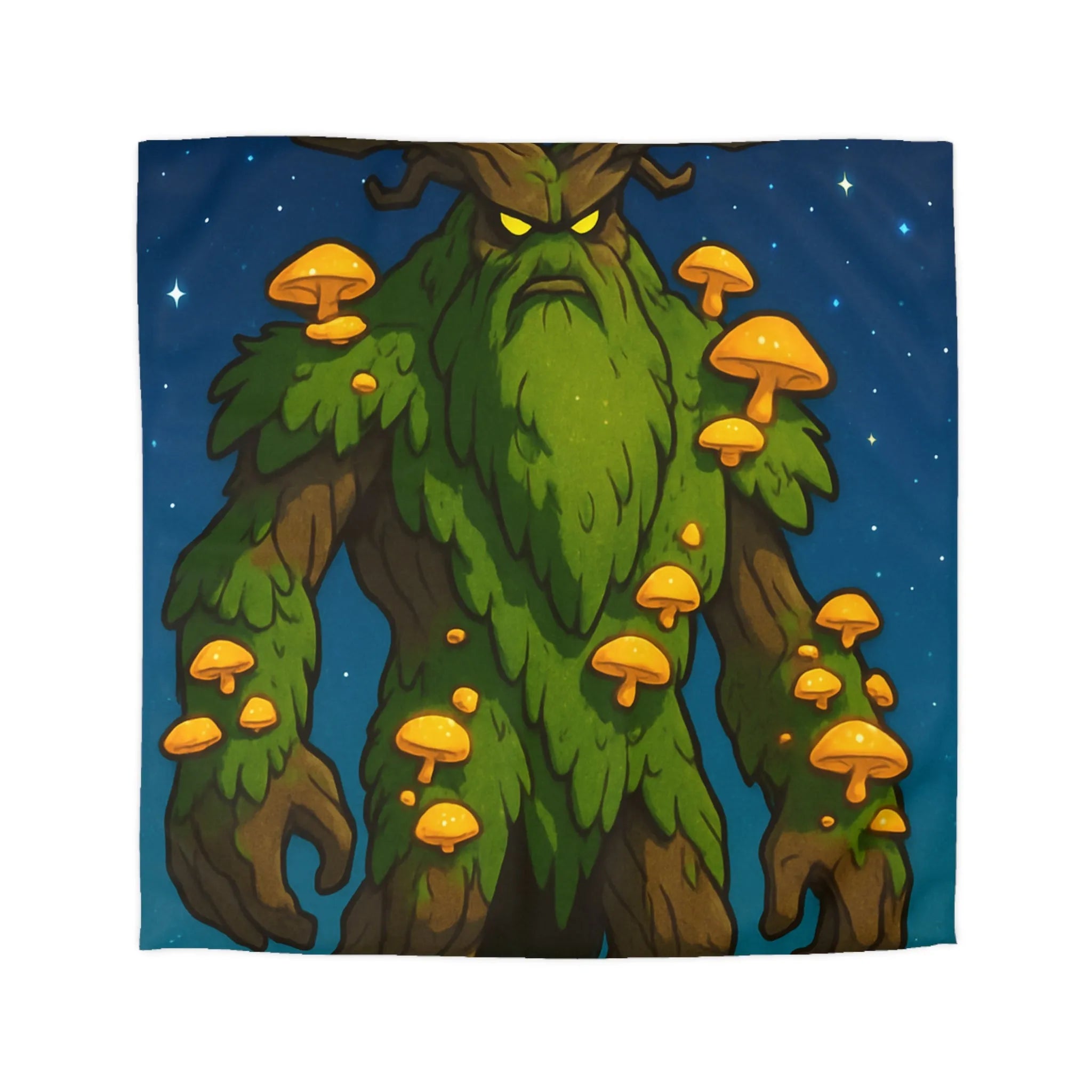 Housse de Couette Forêt Enchantée avec Ent Arbre et Champignons Lumineux Surréalistes