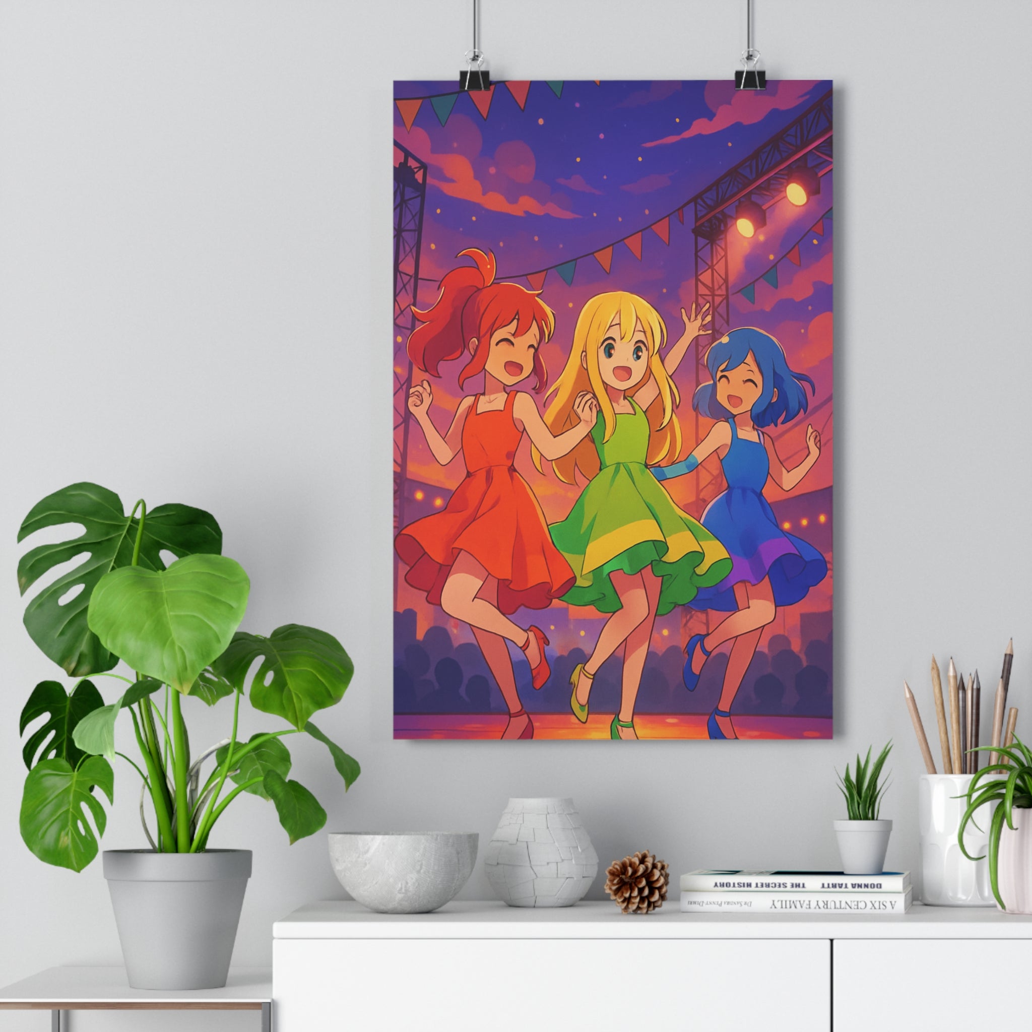 Poster décoratif anime couleurs vives rouge vert bleu joyeux chambre créatif format 30x46 cm