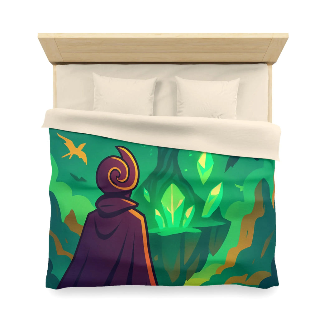 Housse de couette magique avec arbre brillant flottant, créatures volantes et paysages féeriques