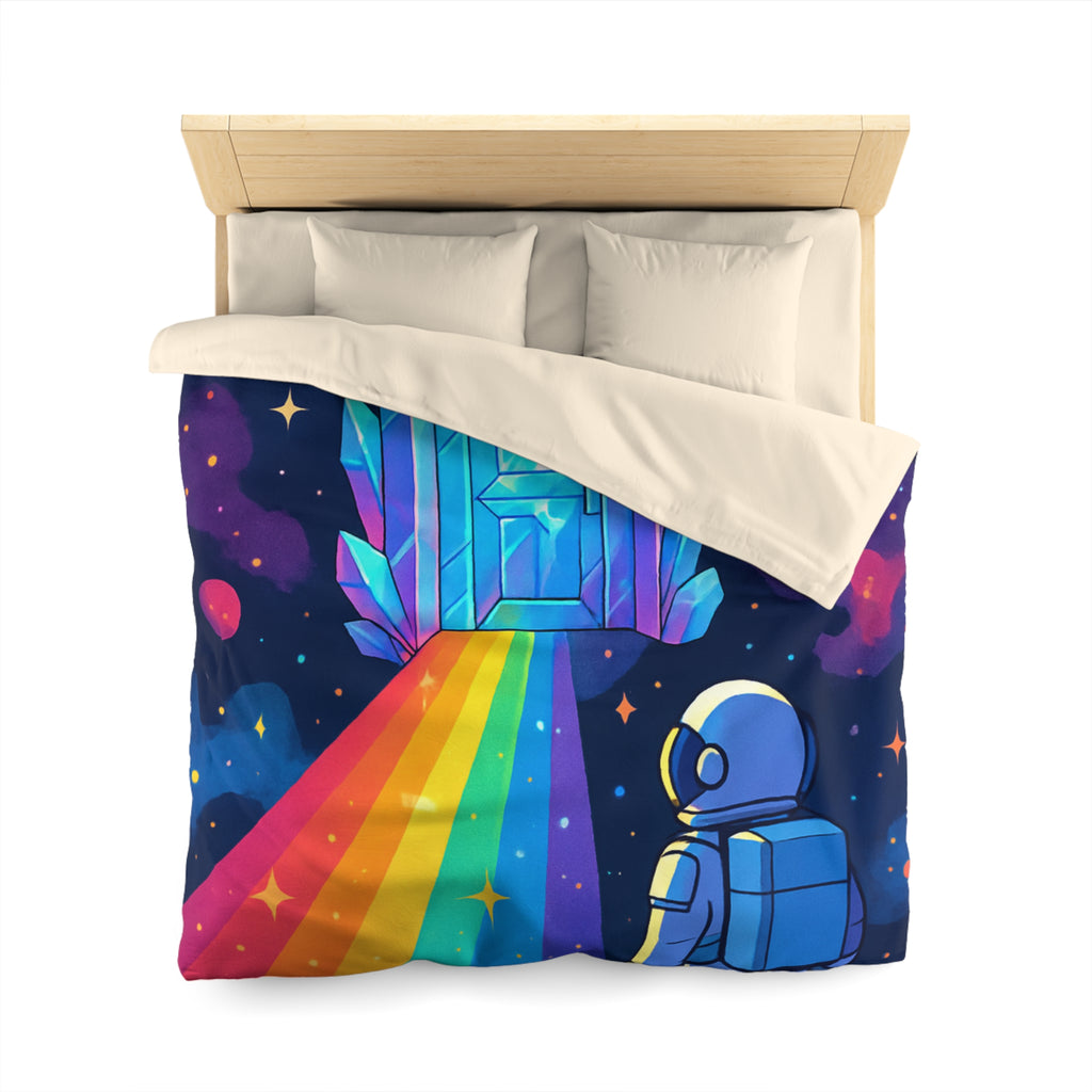 Housse de couette rêve cosmique : astronaute, porte de cristal et univers coloré