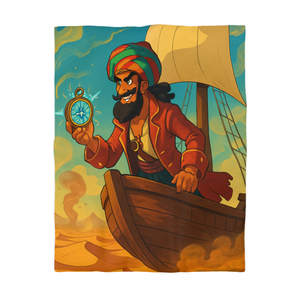Housse de Couette Pirate Colorée avec Bateau et Boussole Inspirée de l'Aventure En Mer