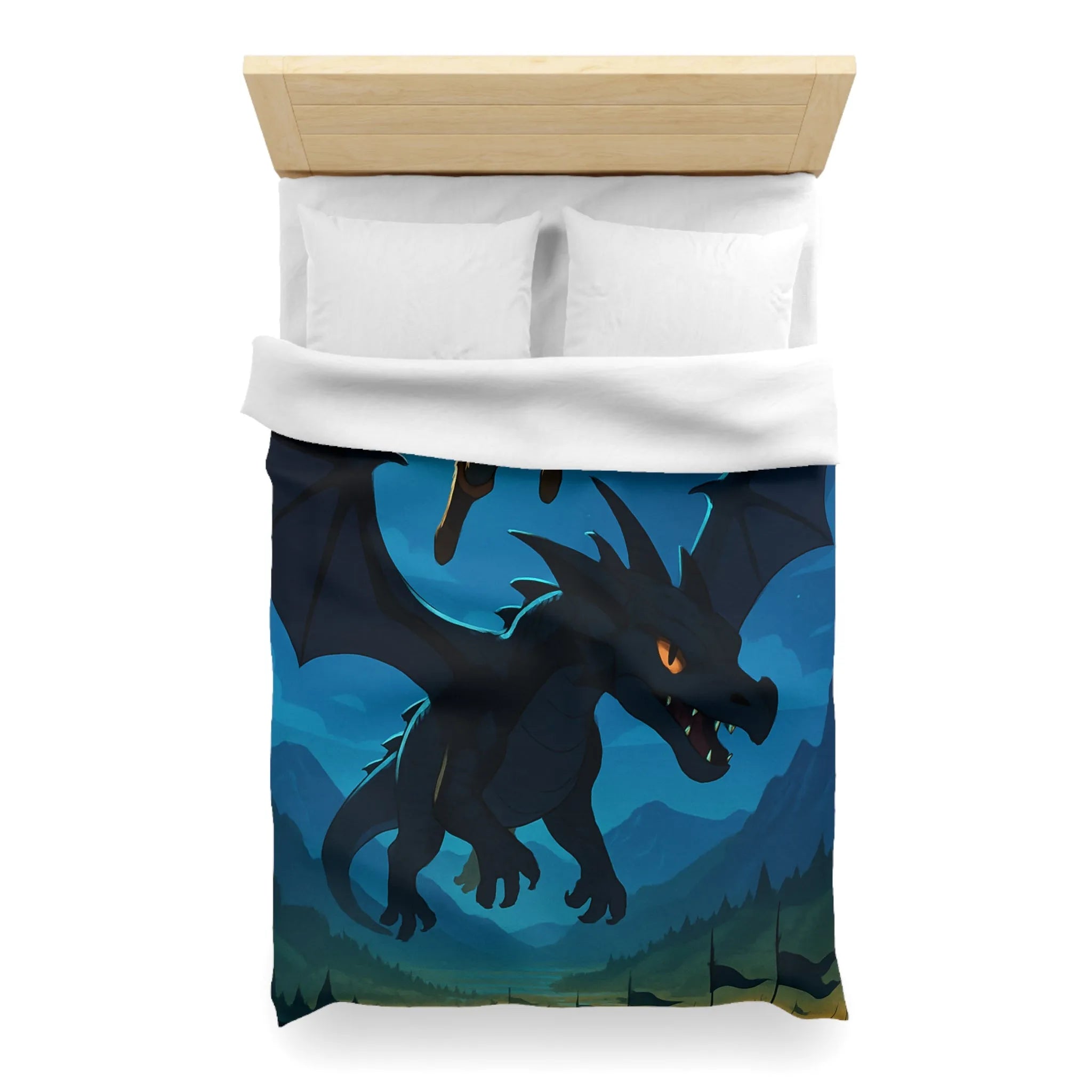 Housse de couette épique avec dragon volant et sorcier sous la pleine lune magique