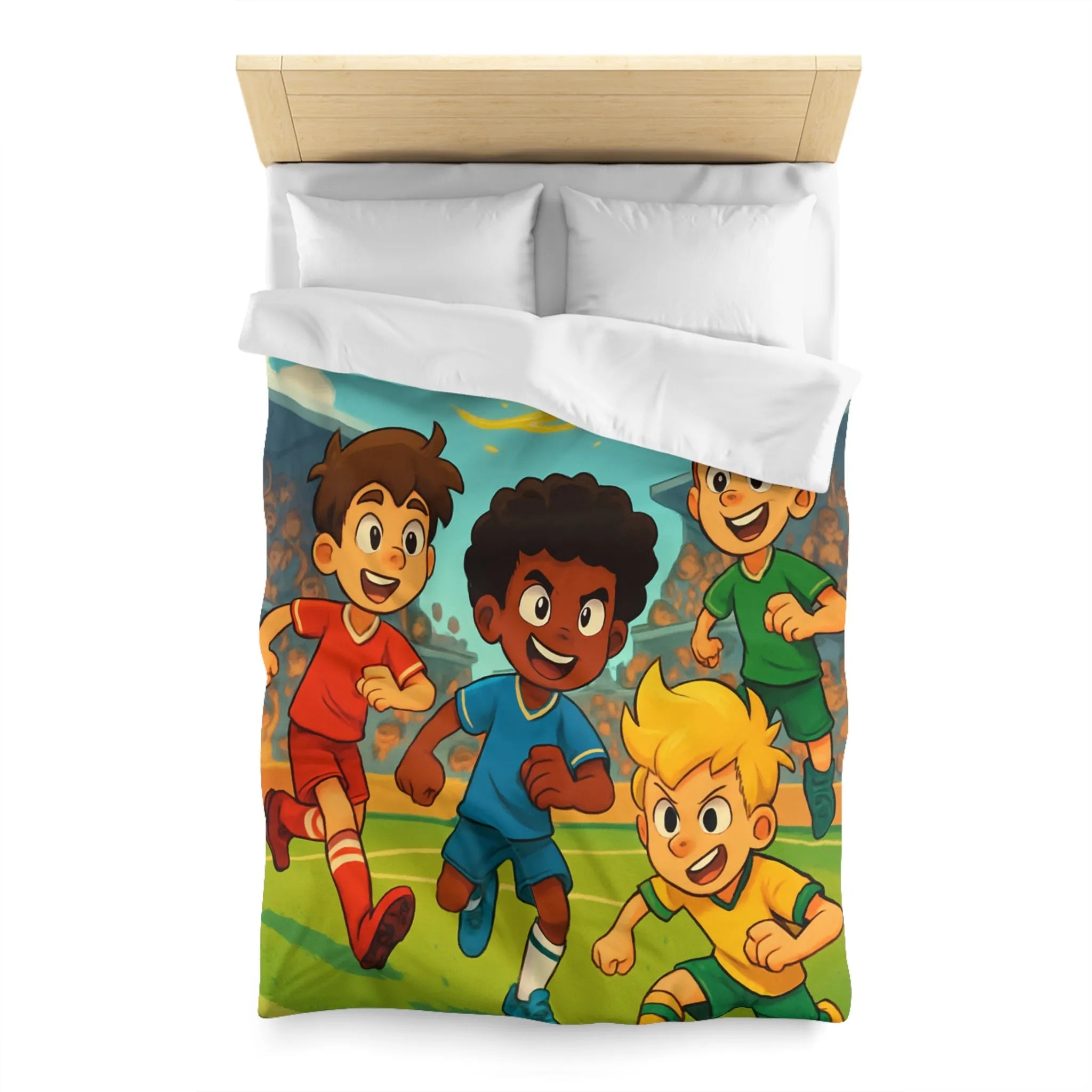Housse de couette ludique sur le thème du football avec enfants et ballon magique