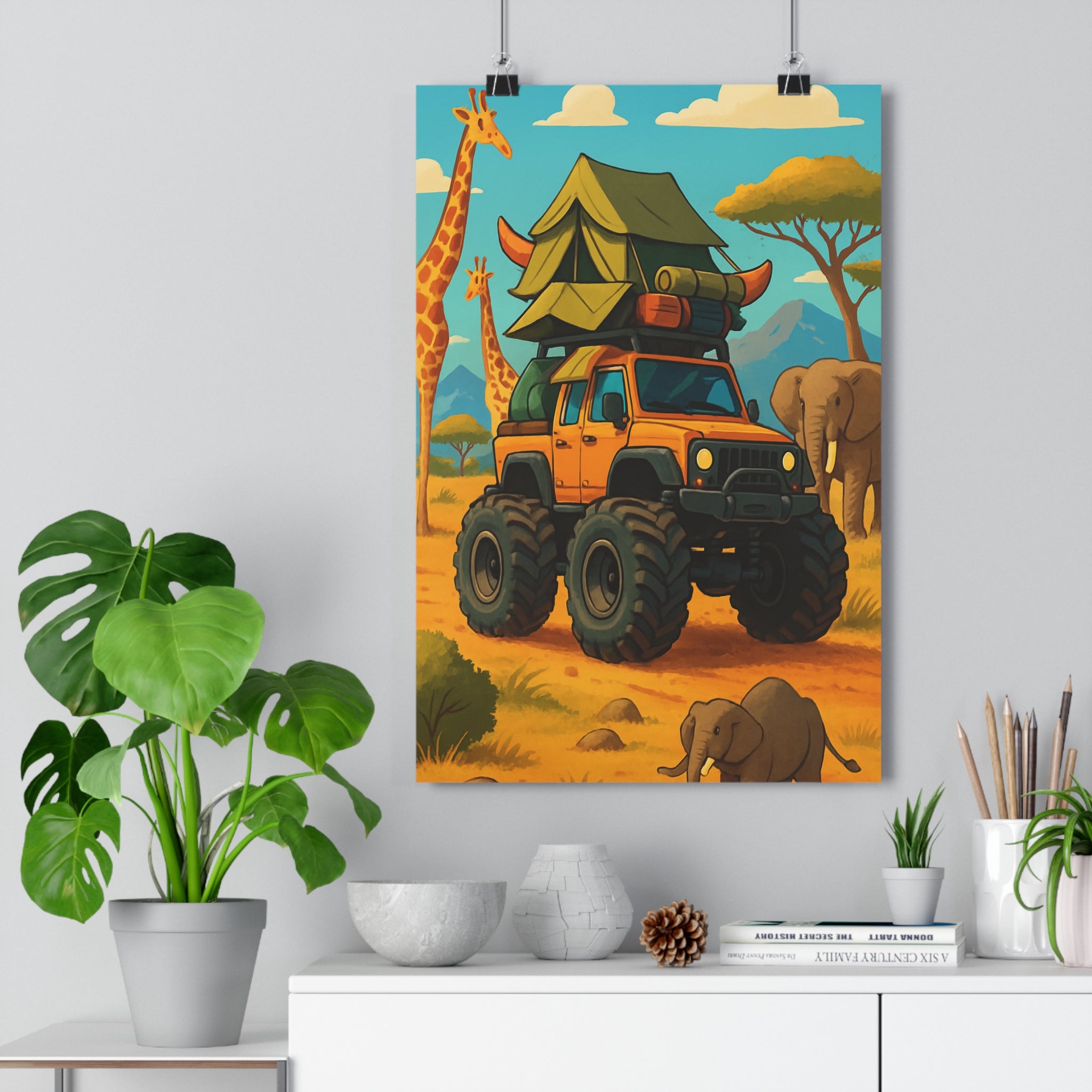 Poster décoratif aventure cartoon orange terreux savane safari enfant salon chambre 30x46 cm qualité