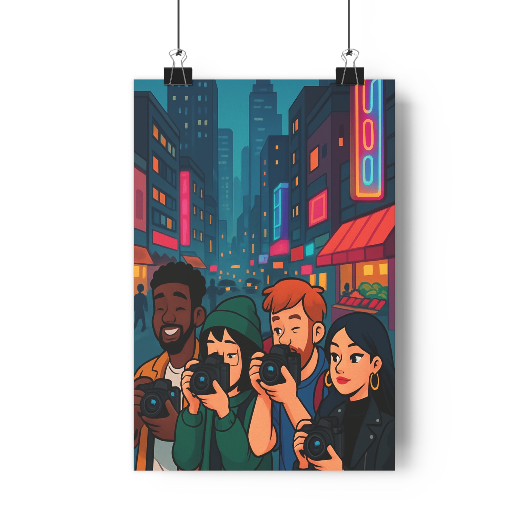 Poster décoratif cartoon urbain moderne bleu rose orange créatif studio photo dynamique 30x46 cm