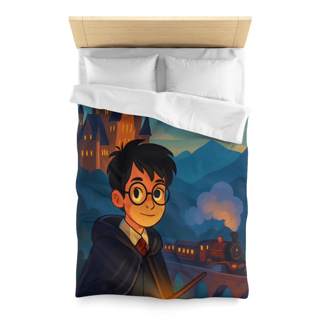 Magie nocturne : Housse de couette avec hibou, château et ambiance mystique montagnarde