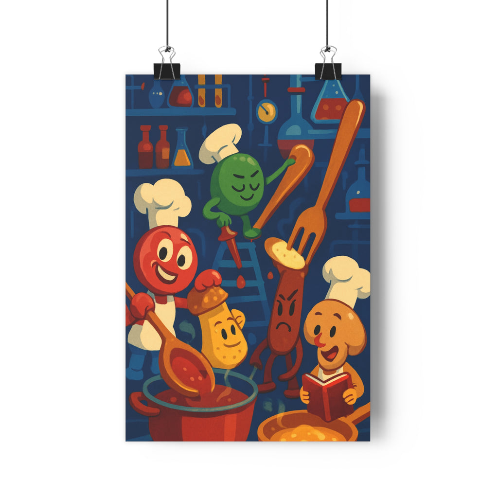 Poster décoratif cartoon joyeux cuisine tomate légumes coloré dynamique enfant amusant ludique artistique vibrant