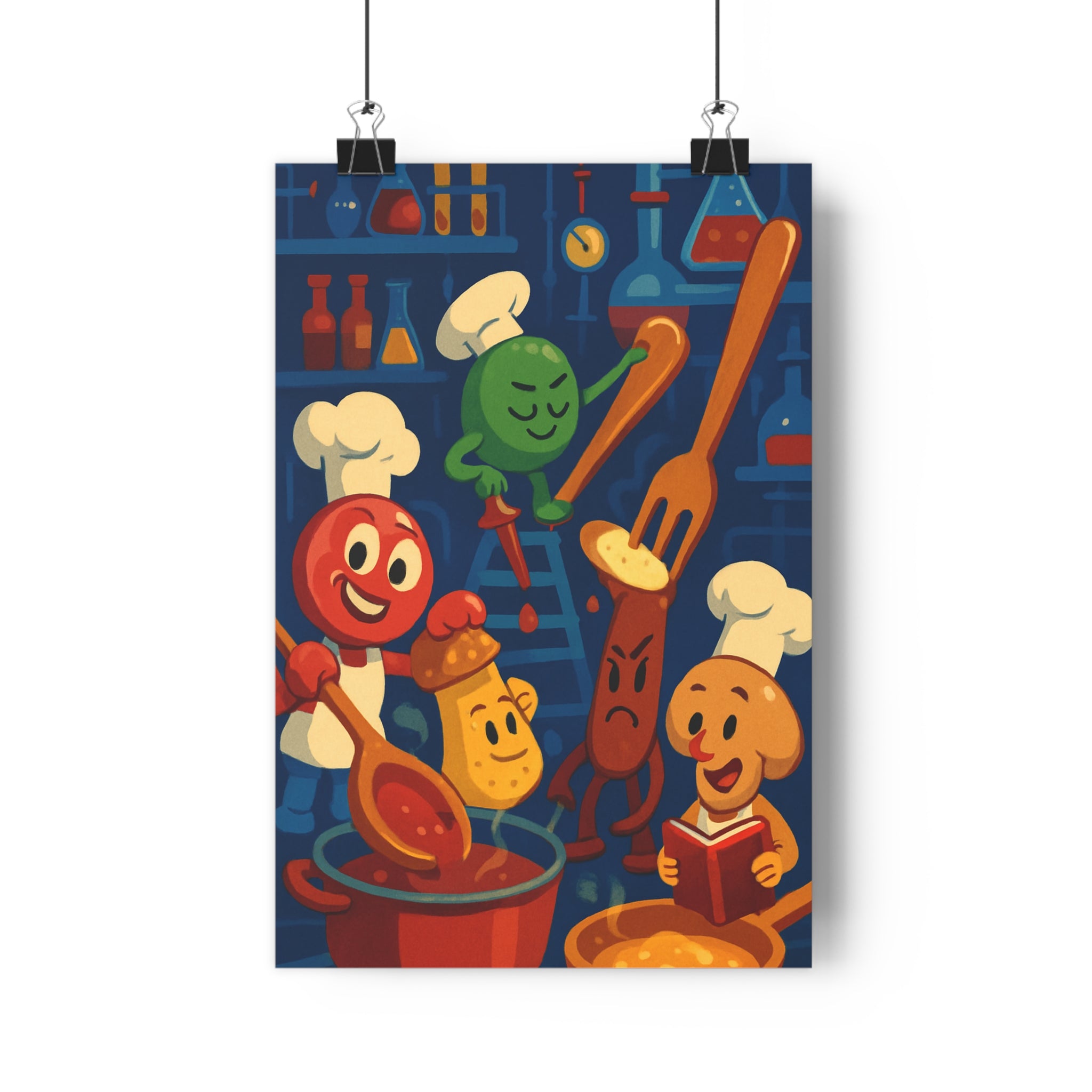 Poster décoratif cartoon joyeux cuisine tomate légumes coloré dynamique enfant amusant ludique artistique vibrant