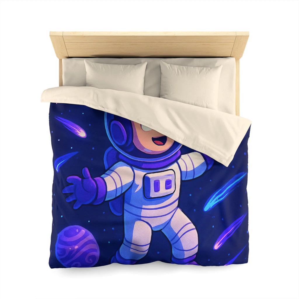 Housse de couette enfant thème espace avec astronaute et planètes colorées violettes