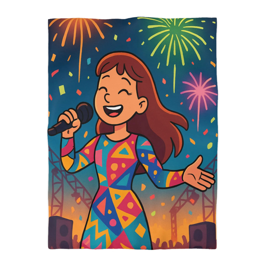 Housse de couette avec chanteuse colorée et feux d'artifice pour chambre dynamique