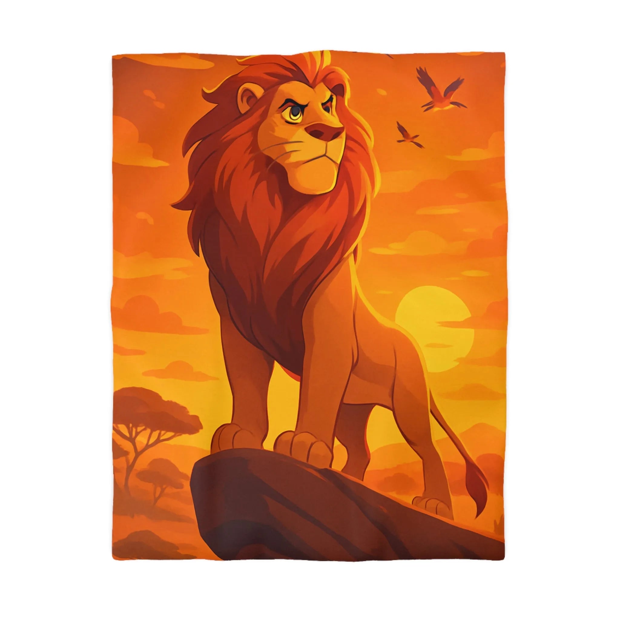 Housse de Couette Lion Majestueux au Coucher du Soleil pour Chambre Thématique Safari