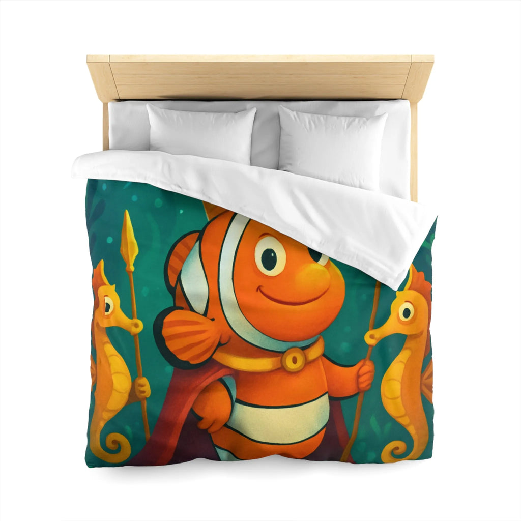 Housse de couette enfant joyeuse poisson clown roi et hippocampes joueurs aquatiques