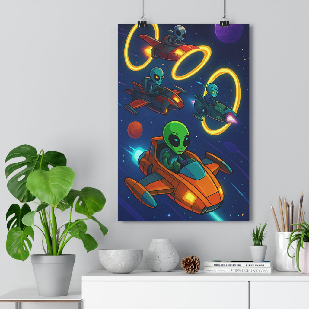 Poster décoratif interstellaire extraterrestre vaisseaux spatiaux colorés sciencefiction animé vert orange chambre 30x46 qualité