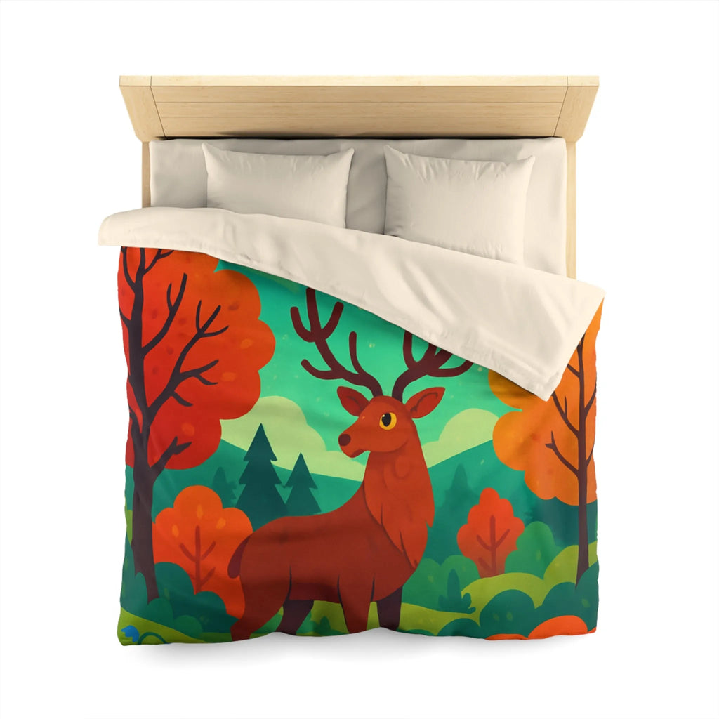 Housse de Couette Illustrée : Cerf Enchanté et Aurore Boréale dans Forêt Féérique