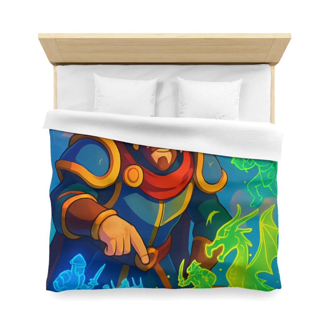 Housse de couette épique guerriers médiévaux et dragon sur plateau de jeu fantastique