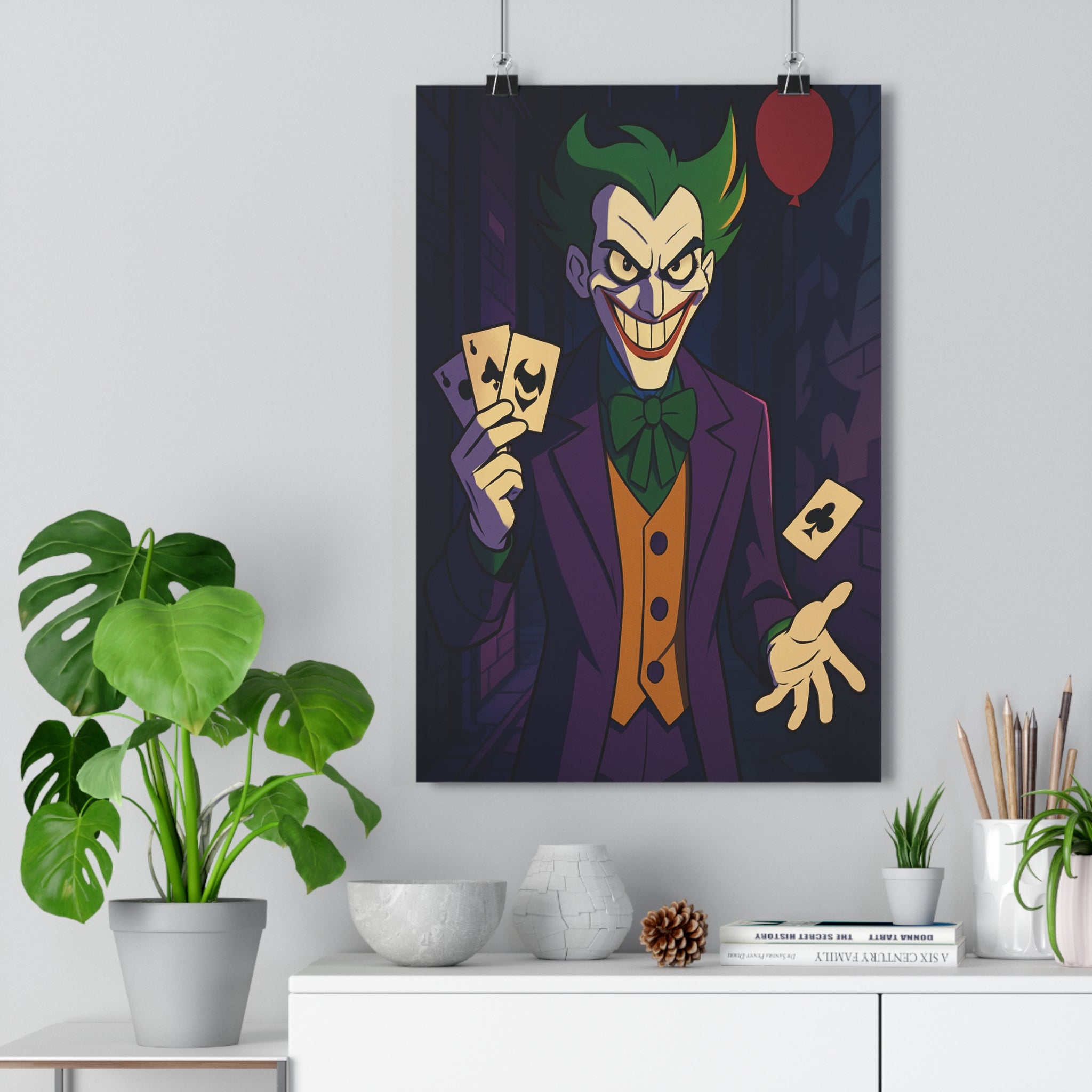 Poster décoratif mystérieux violet vert cartoon ludique intrigant salon chambre bureau original 30x46 accessoires