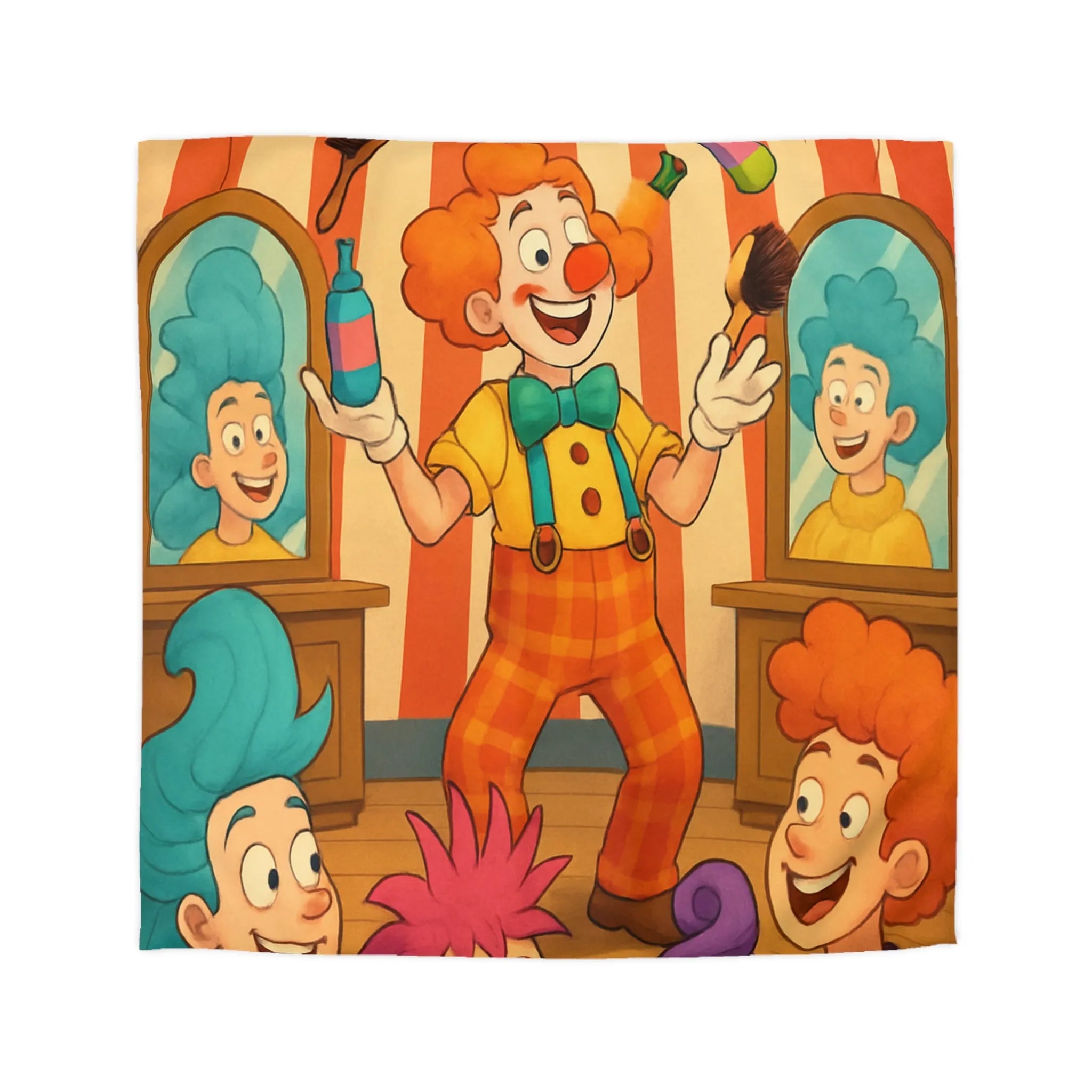 Housse de couette amusante avec clown jongleur et décor de fête coloré