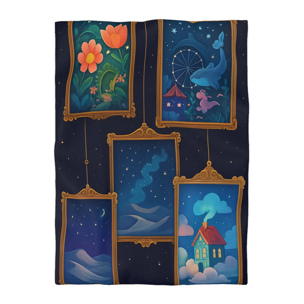 Housse de Couette Artistique avec Paysages de Nuit Étoilée et Fleuri Onirique