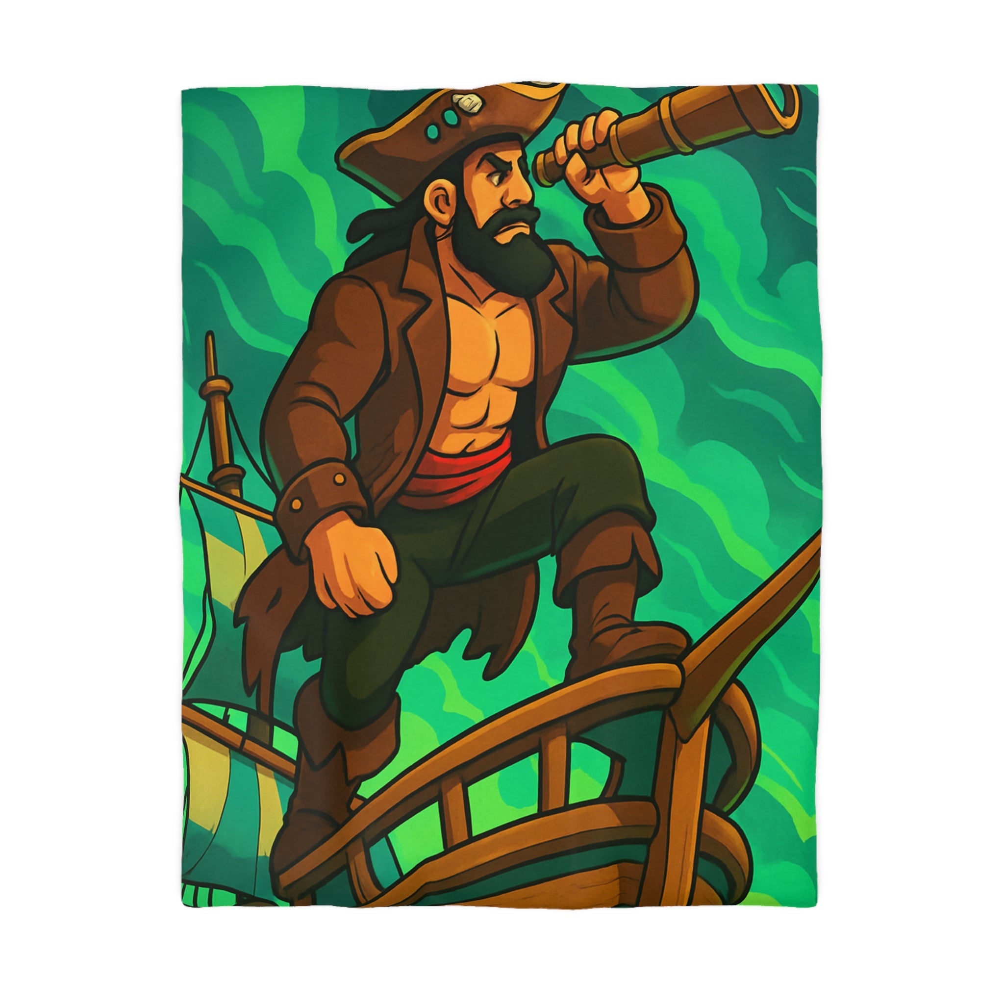 Housse de couette pirate en quête d'aventure sur un navire, ambiance animée et colorée