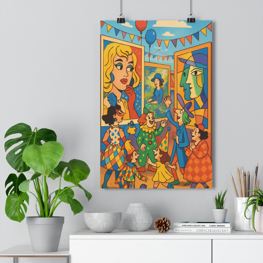 Poster décoratif carnaval joyeux coloré bleu rouge jaune chambre salon vibrant unique amusant interactif