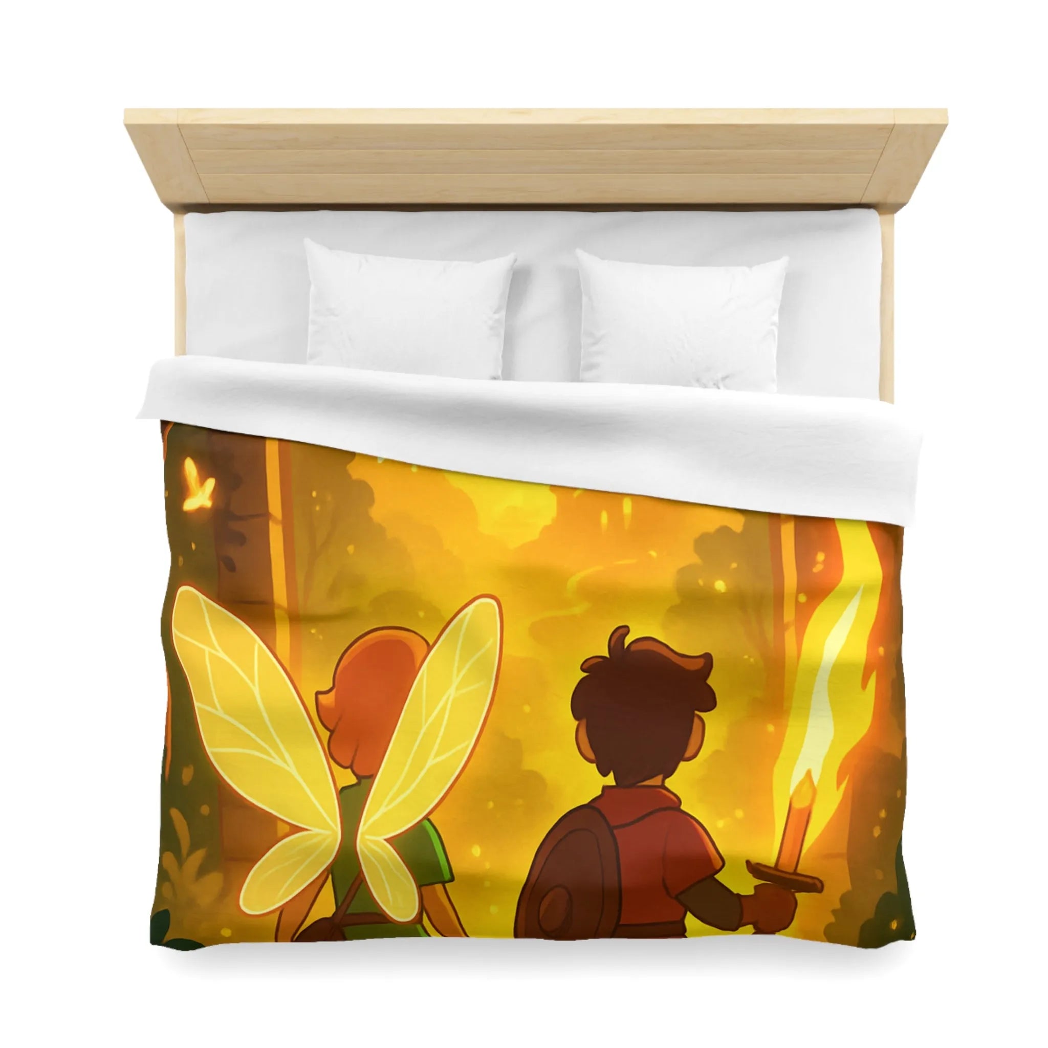 Housse de couette féerique avec fées et aventuriers dans une forêt enchantée magique