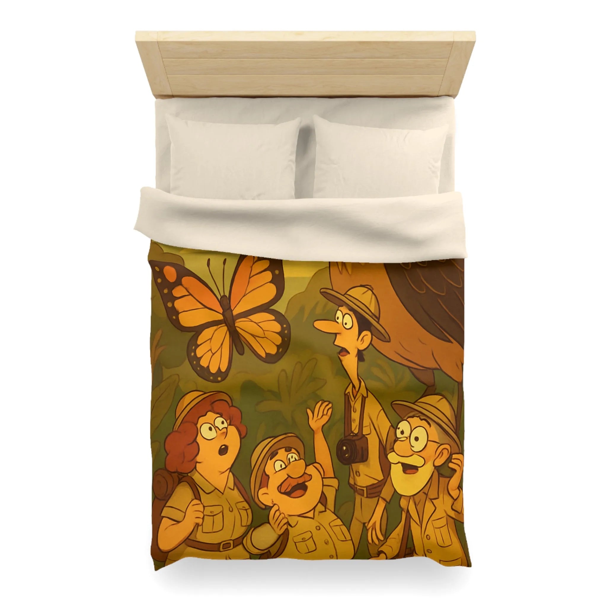 Housse de couette avec scène aventure jungle, explorateurs et faune tropicale colorée