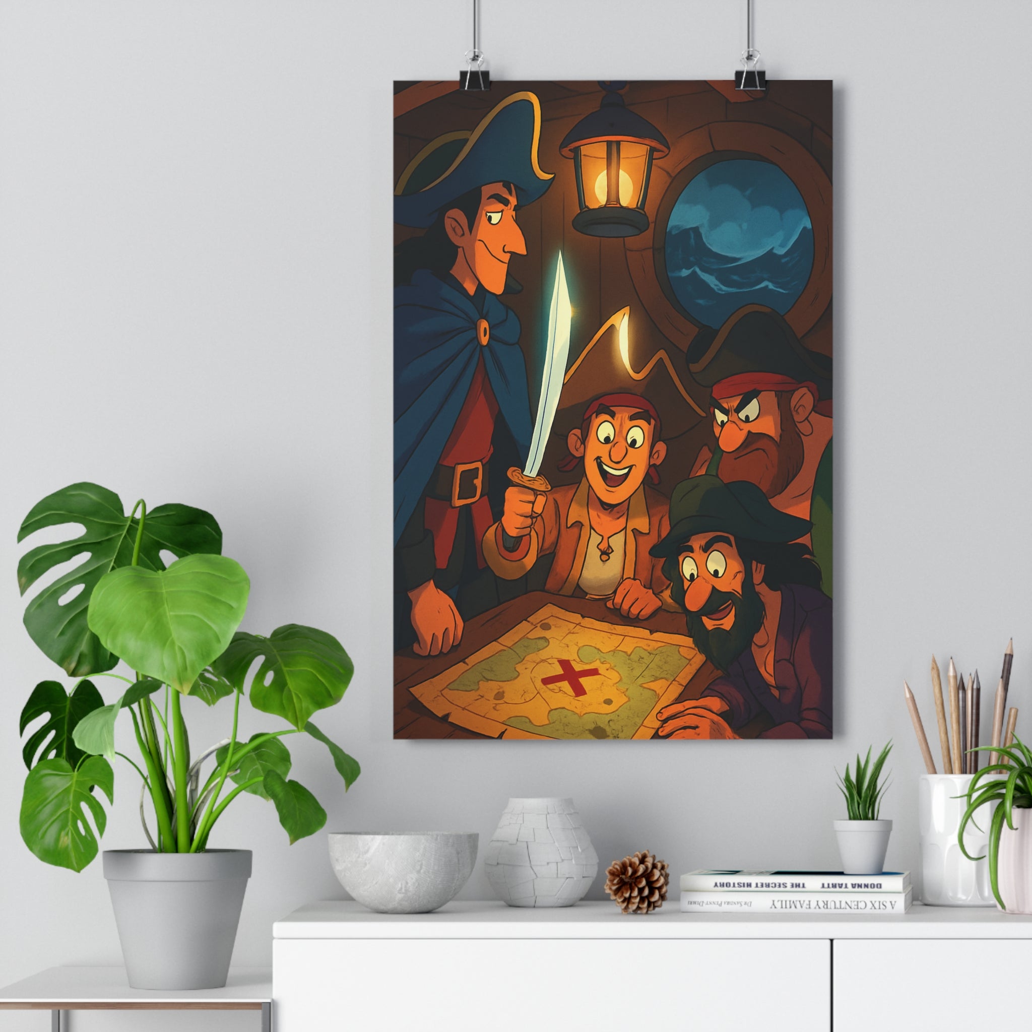 Poster décoratif anime aventure bleu marron salon chambre trésor carte excitant dramatique énergique détermination