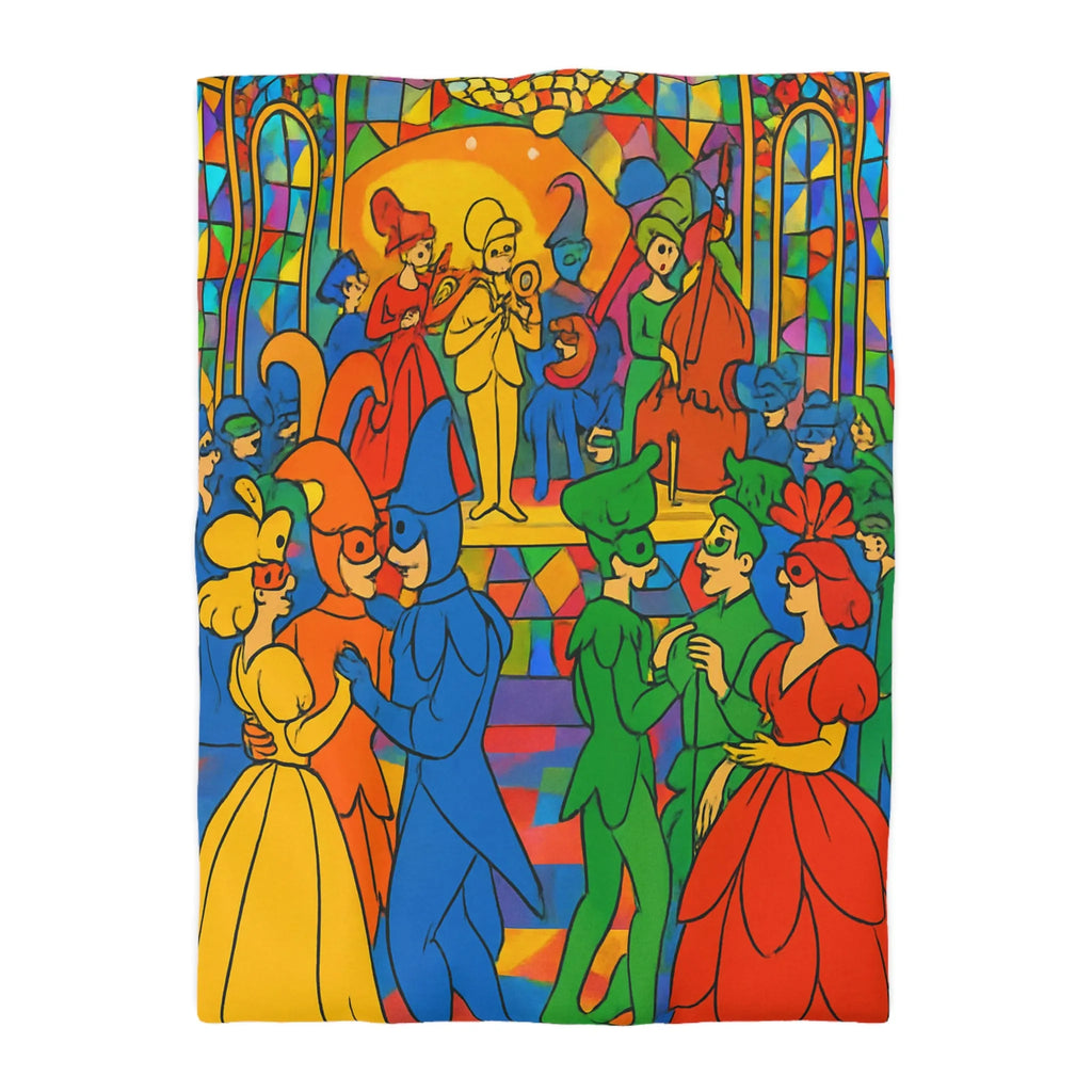 Housse de couette colorée avec scène de bal masqué inspirée du style vitrail