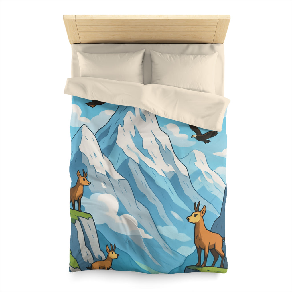 Housse de couette montagne avec aigles majestueux et bouquetins en pleine nature
