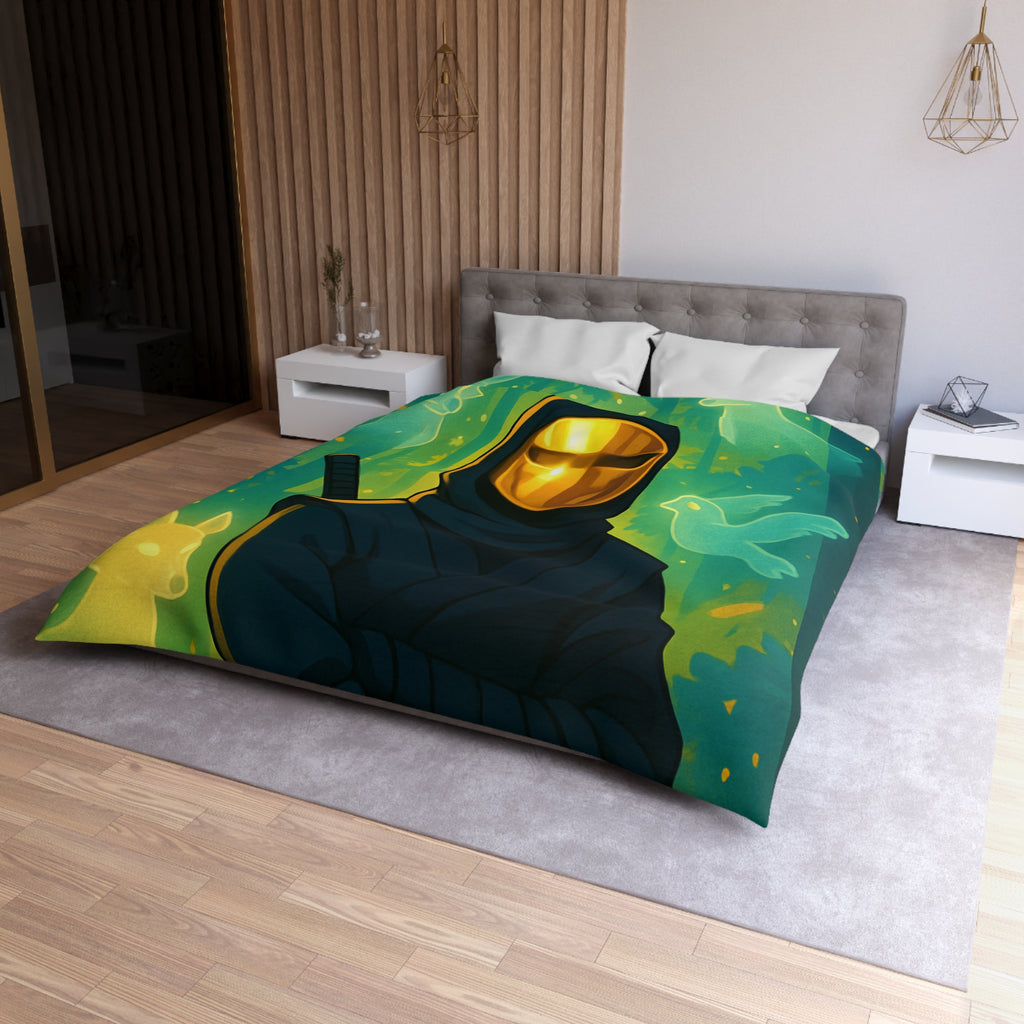Housse de couette ninja doré avec animaux mystiques et forêts enchantées lumineuses