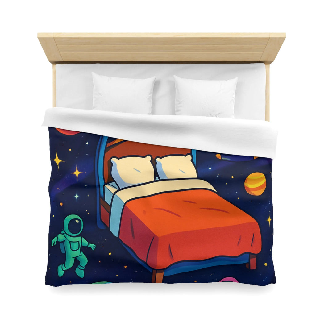 Housse de couette galaxies vibrantes avec astronautes flottants et planètes colorées pour enfants