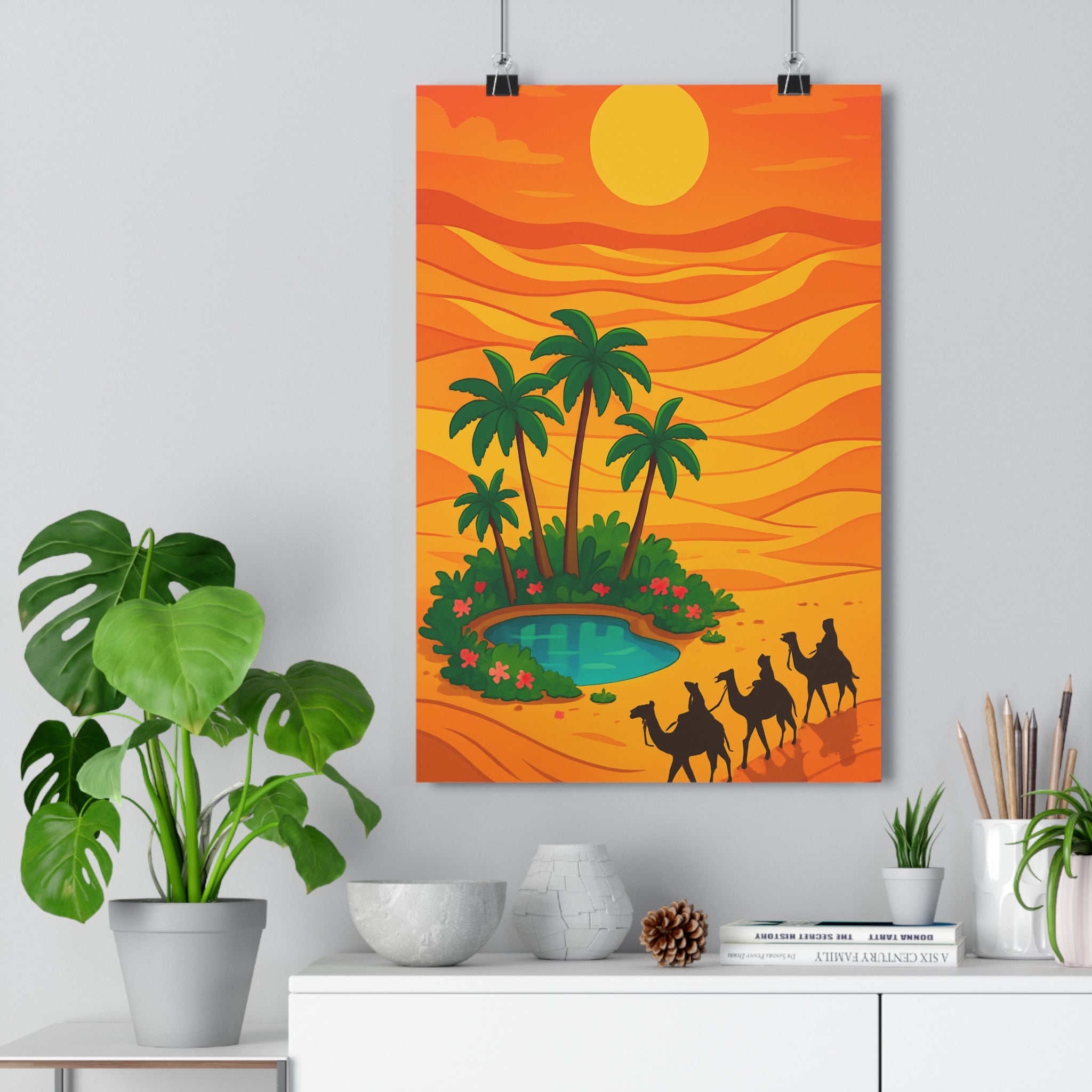 Poster décoratif conte oriental orange désert aventure magique salon chambre art mural unique qualité