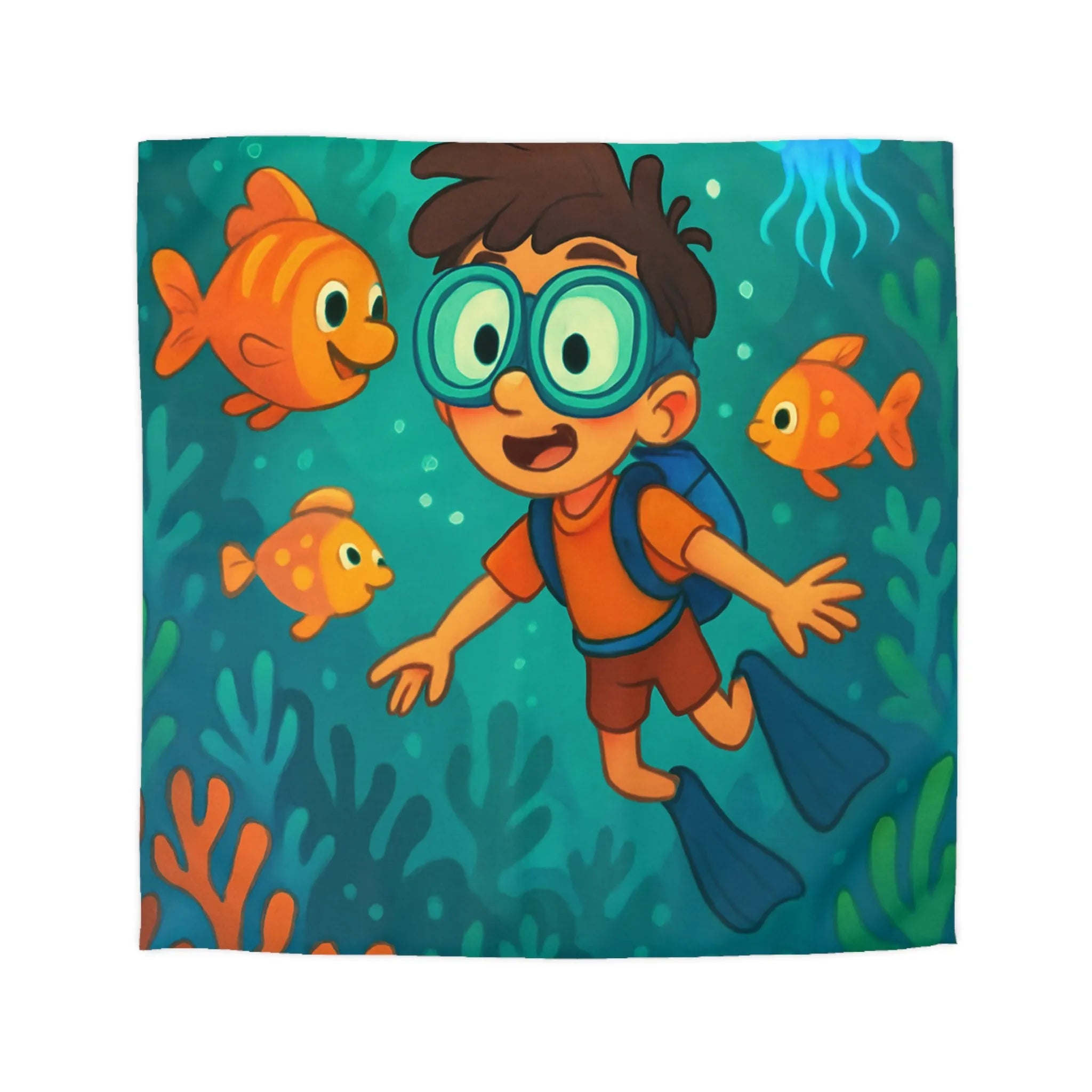 Housse de Couette Enfant : Aventure Sous-Marine avec Poissons et Coraux Colorés Éclatants