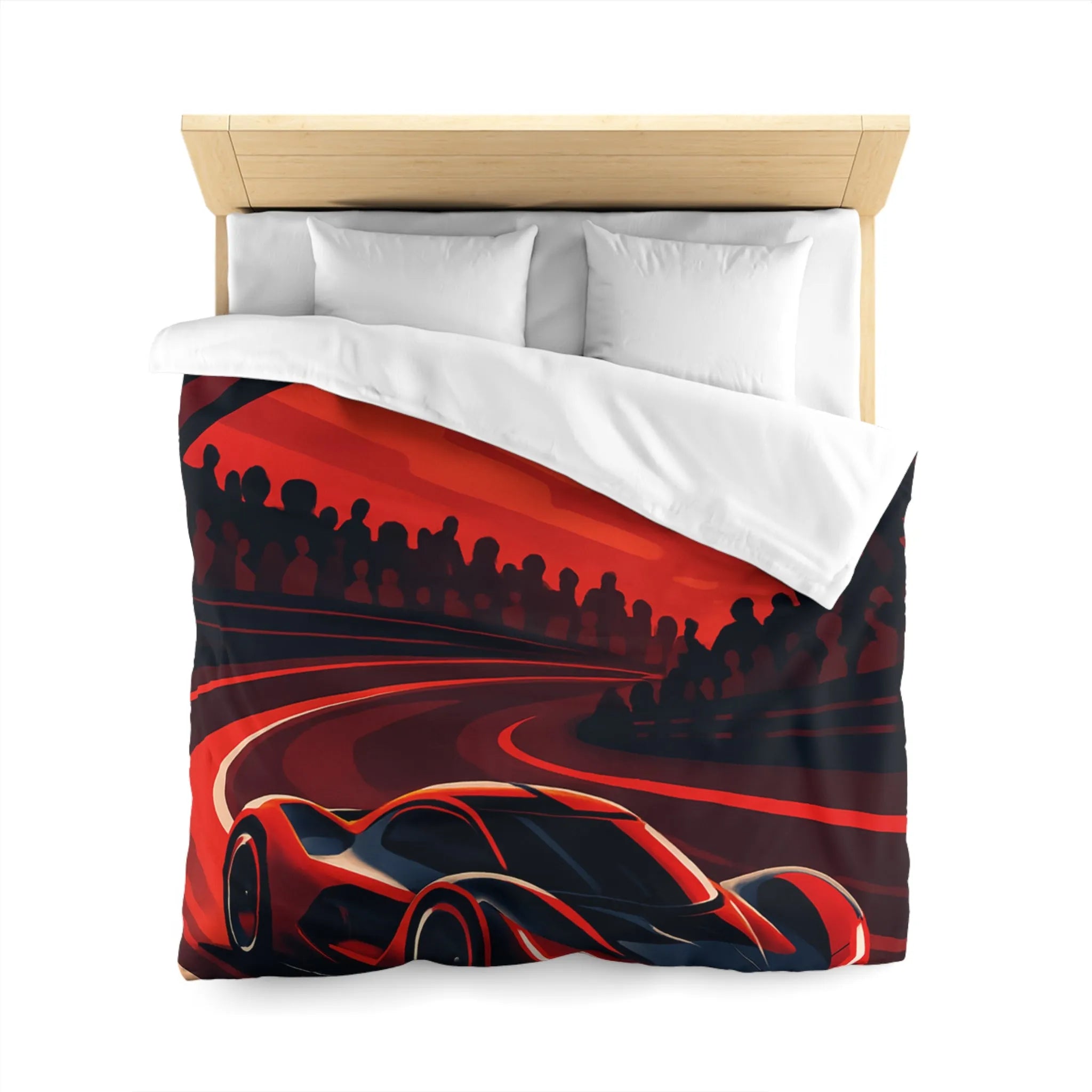 Housse de couette avec design de voiture de course rouge moderne sur circuit sinueux