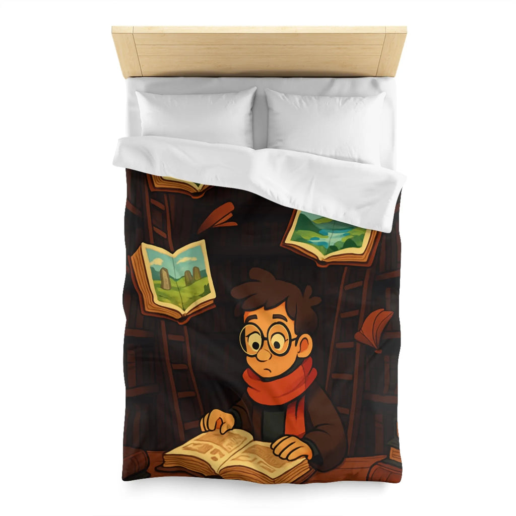 Housse de couette magique avec livres flottants et bibliothèques pour chambre enchantée