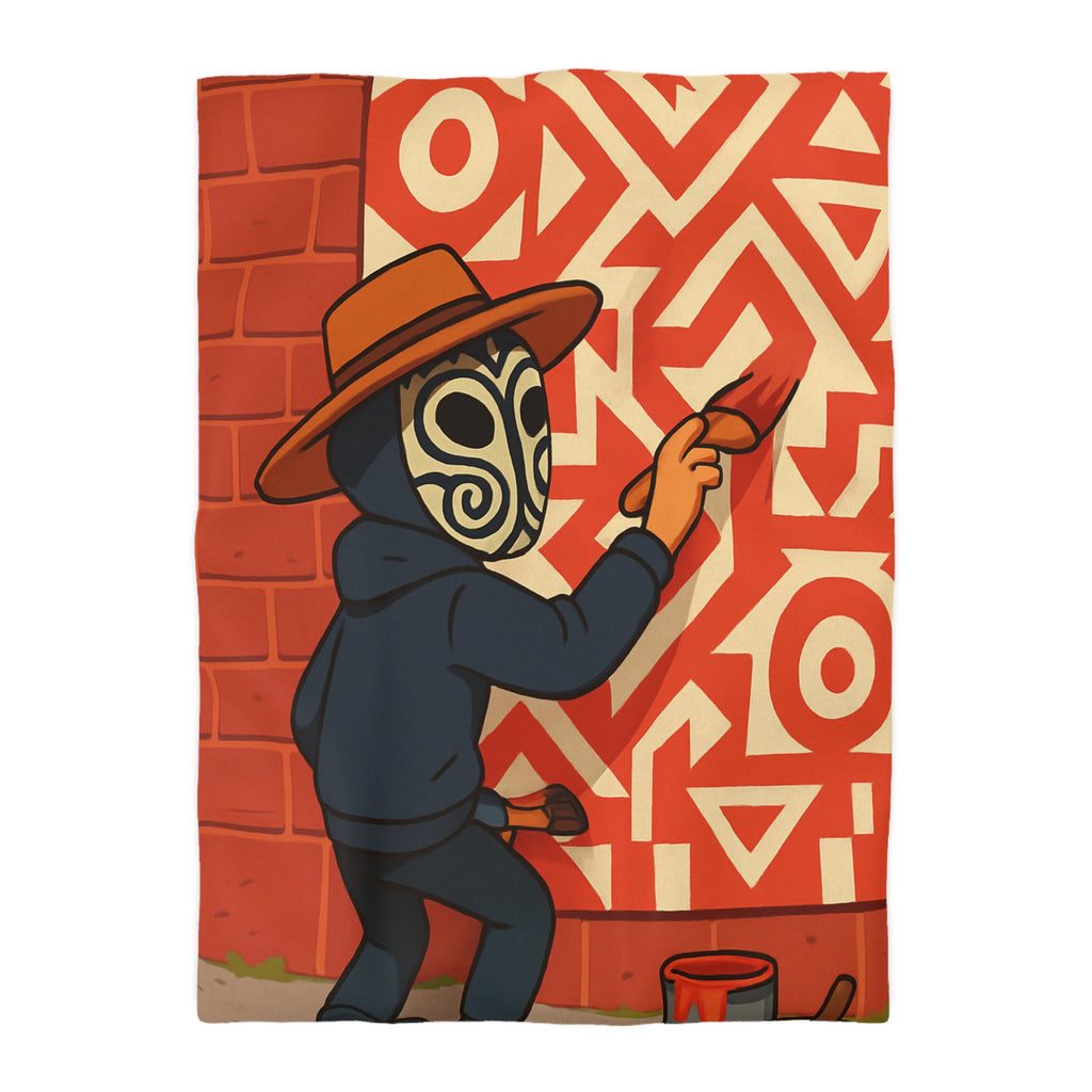 Housse de Couette Style Graffiti Masque Ethnique en Rouge et Blanc Pour Chambre Adulte