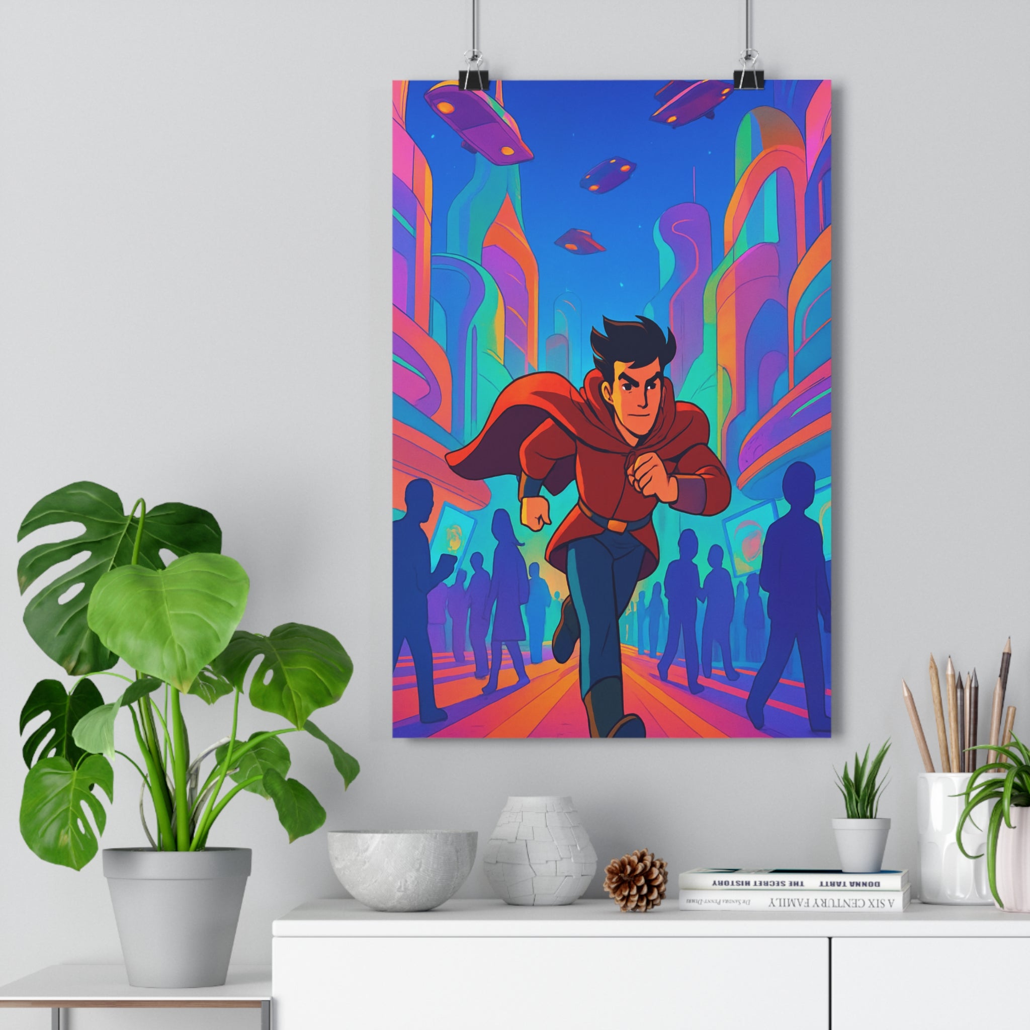 Poster décoratif futuriste bleu violet orange sciencefiction aventure dynamique salon chambre bureau unique qualité