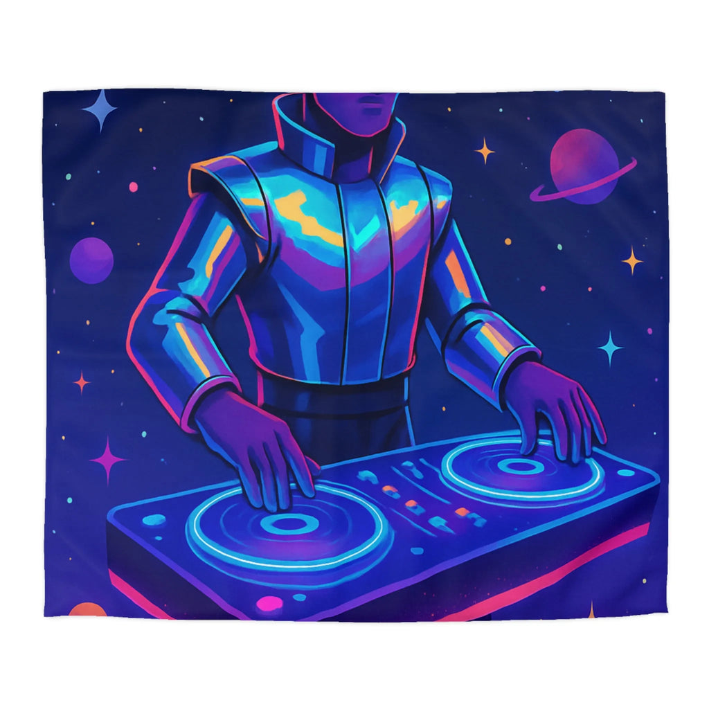 Housse de couette DJ futuriste avec planètes et éclat de néon dans l'espace