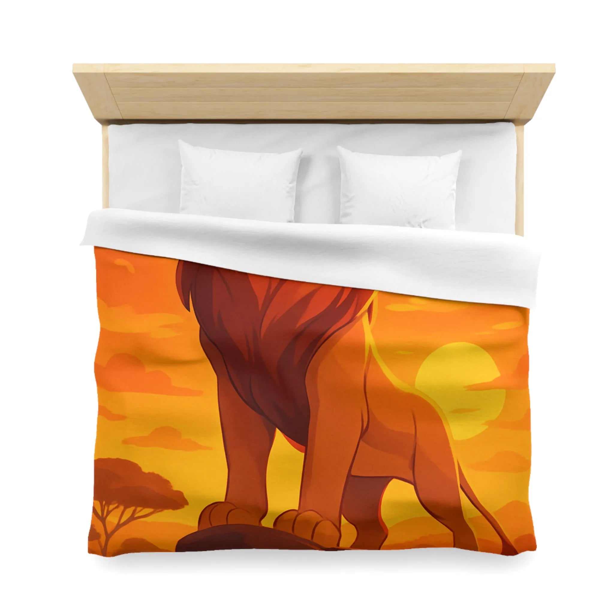 Housse de Couette Lion Majestueux au Coucher du Soleil pour Chambre Thématique Safari