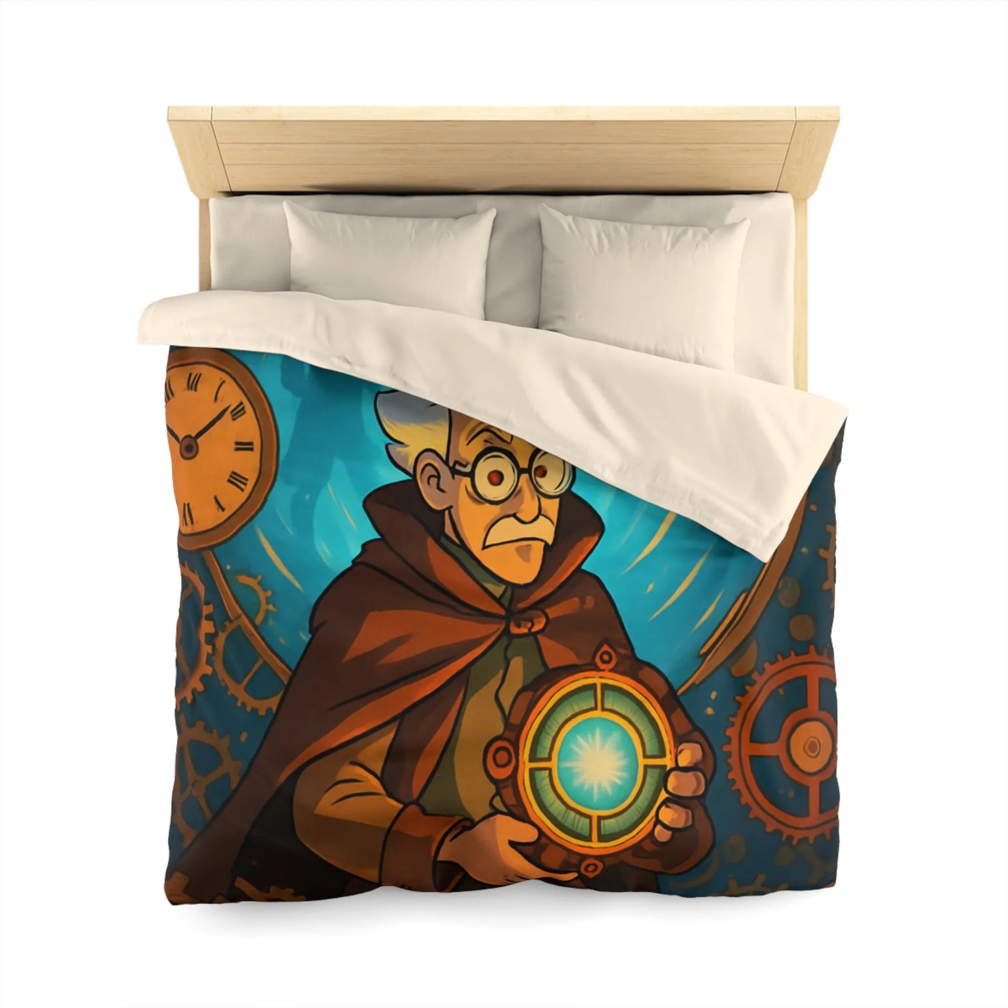 Housse de couette aventure steampunk horloger voyage dans le temps avec objets mystérieux