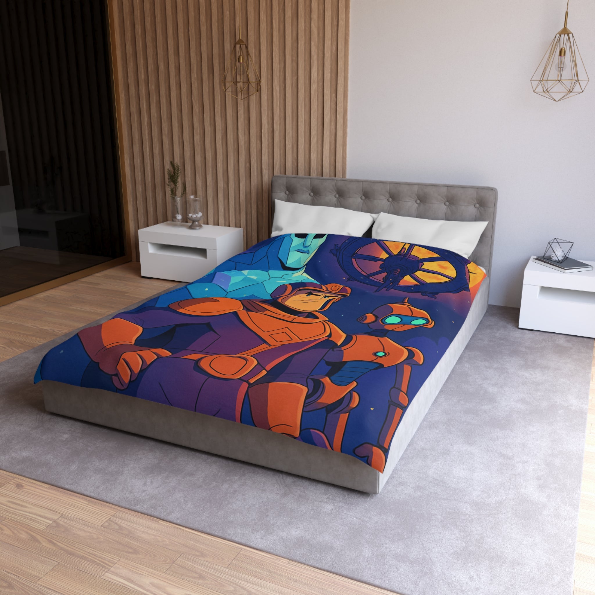 Housse de Couette Space Adventure: Héros, Robot et Alien Sous Lune Éclatante