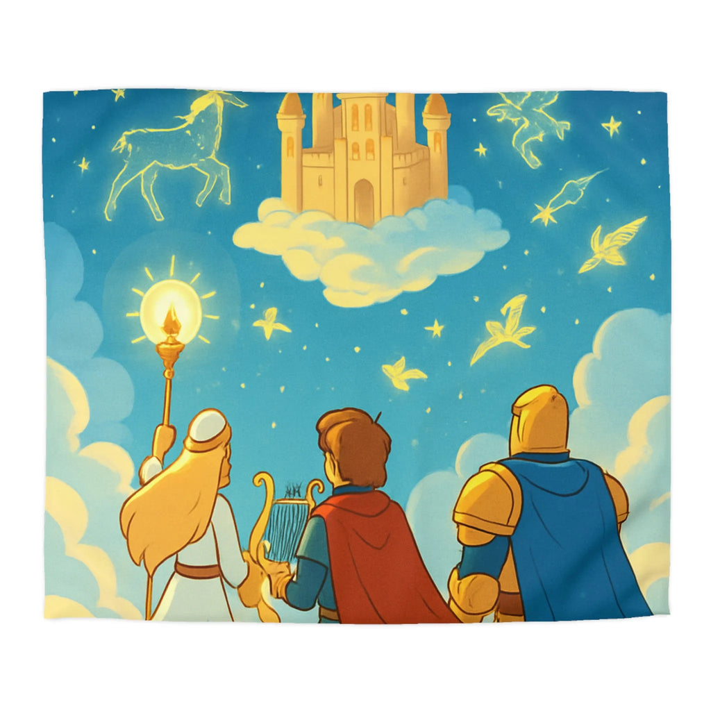 Housse de couette illustrée avec château magique et constellation céleste féerique pour enfants