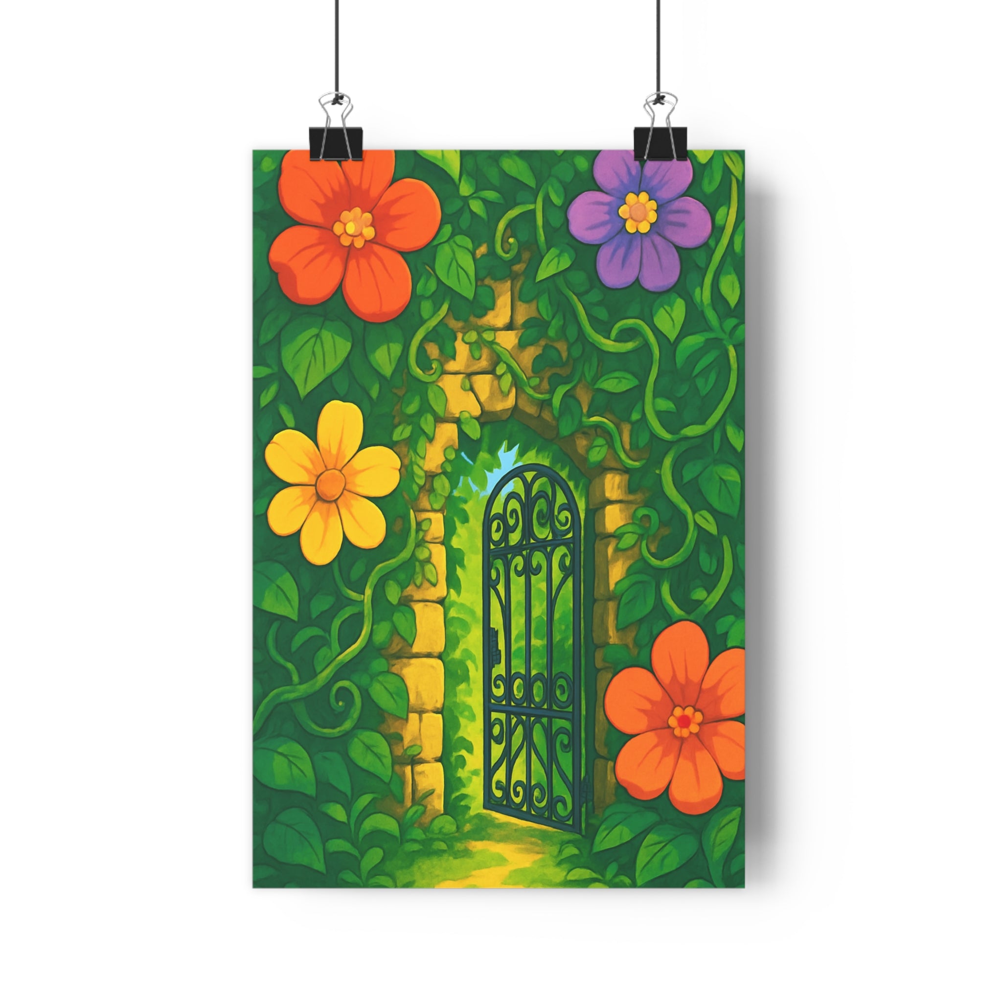 Poster décoratif jardin secret botanique violet orange cartoon magique salon chambre vibrant fantaisie accueillant