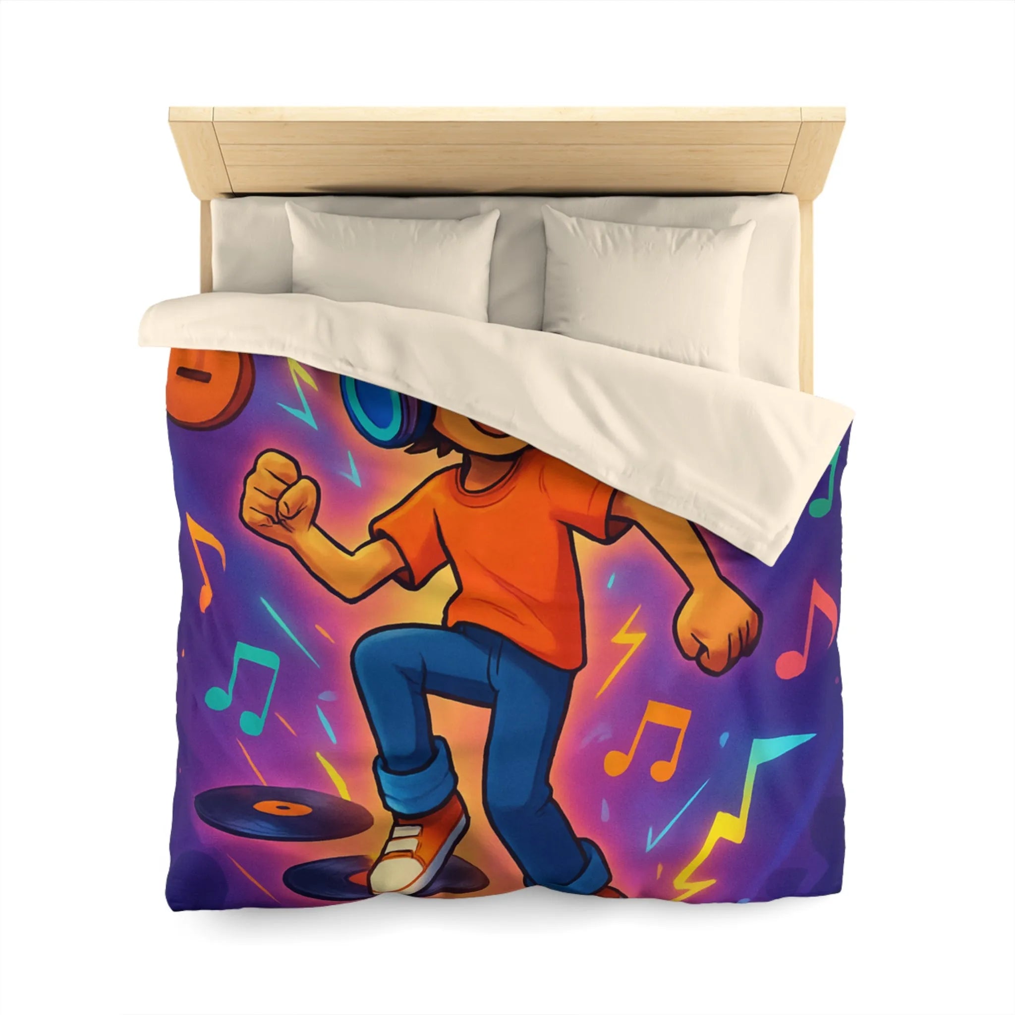 Housse de couette animée avec design musical vibrant pour chambres colorées et dynamiques