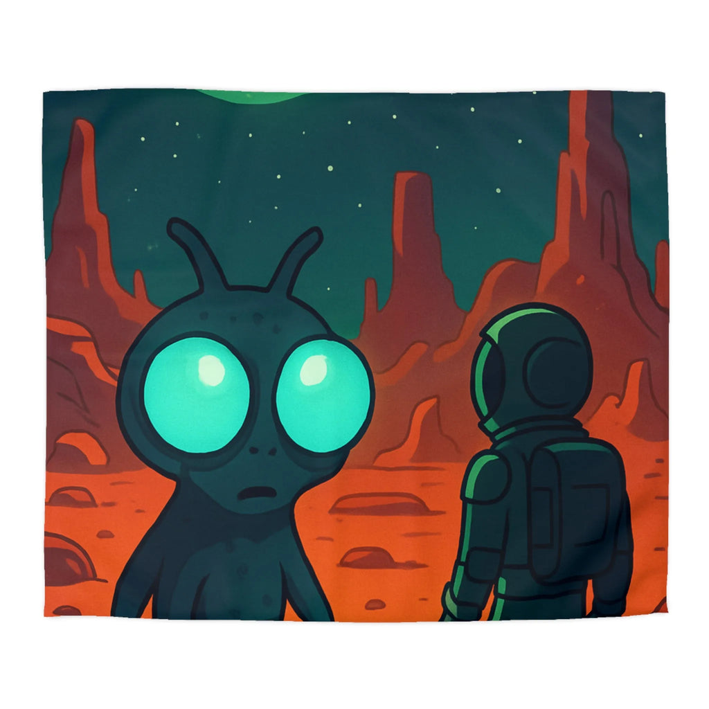 Housse de couette extraterrestre et astronaute sur fond de paysage lunaire mythique